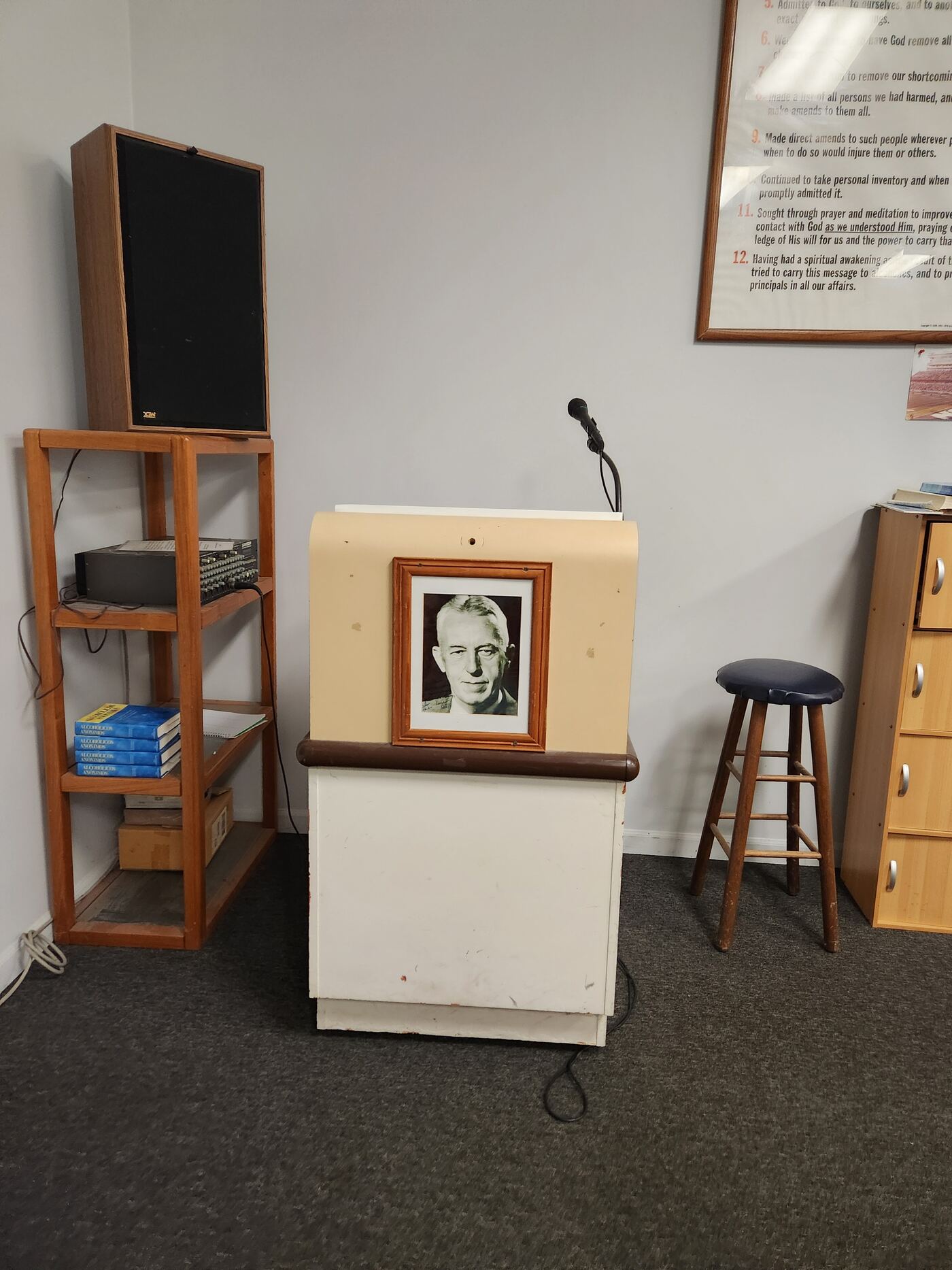 The speaker’s podium in the club’s meeting room